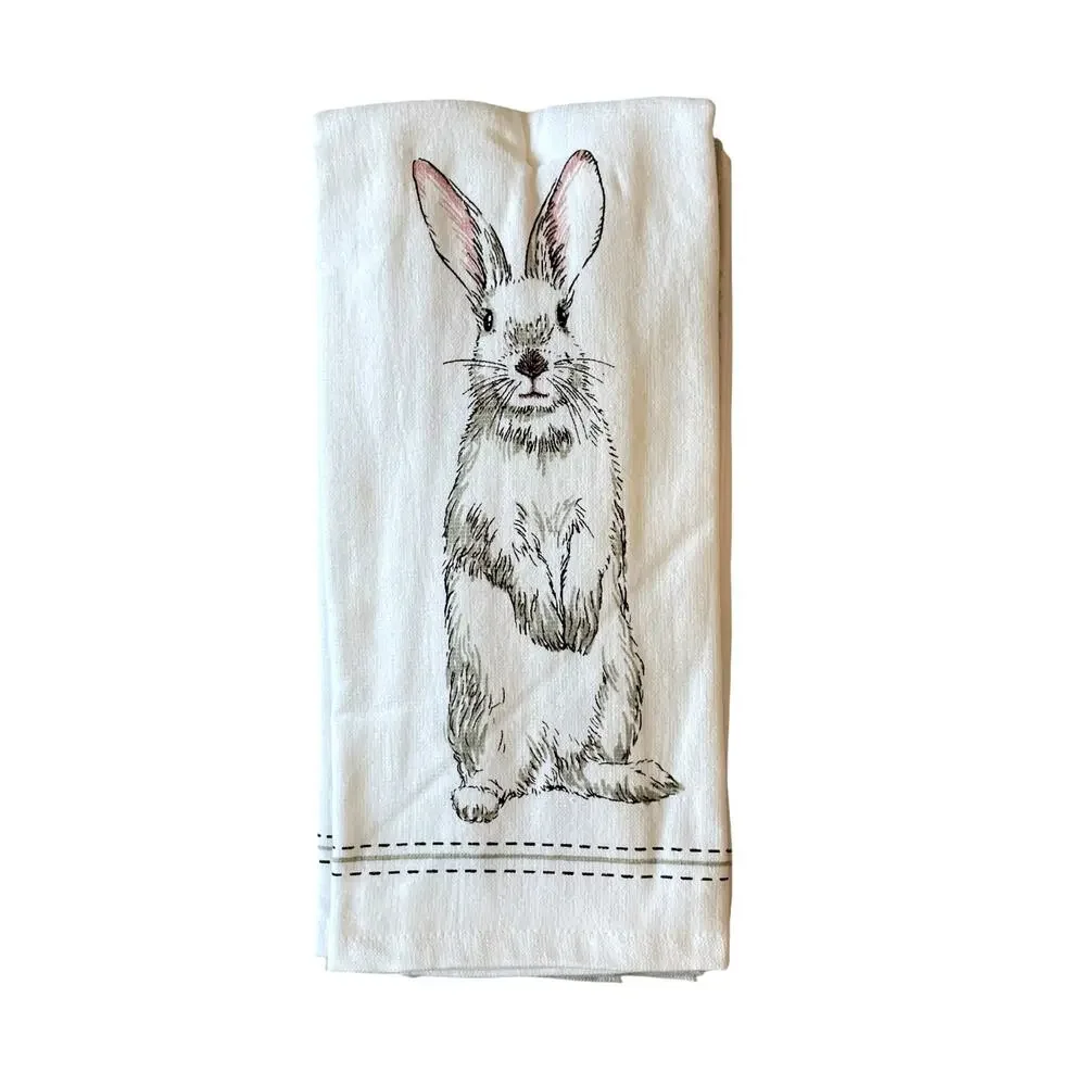 Deborah Connolly EASTER Bunny Kitchen Towels Set of 3 Gray & White New